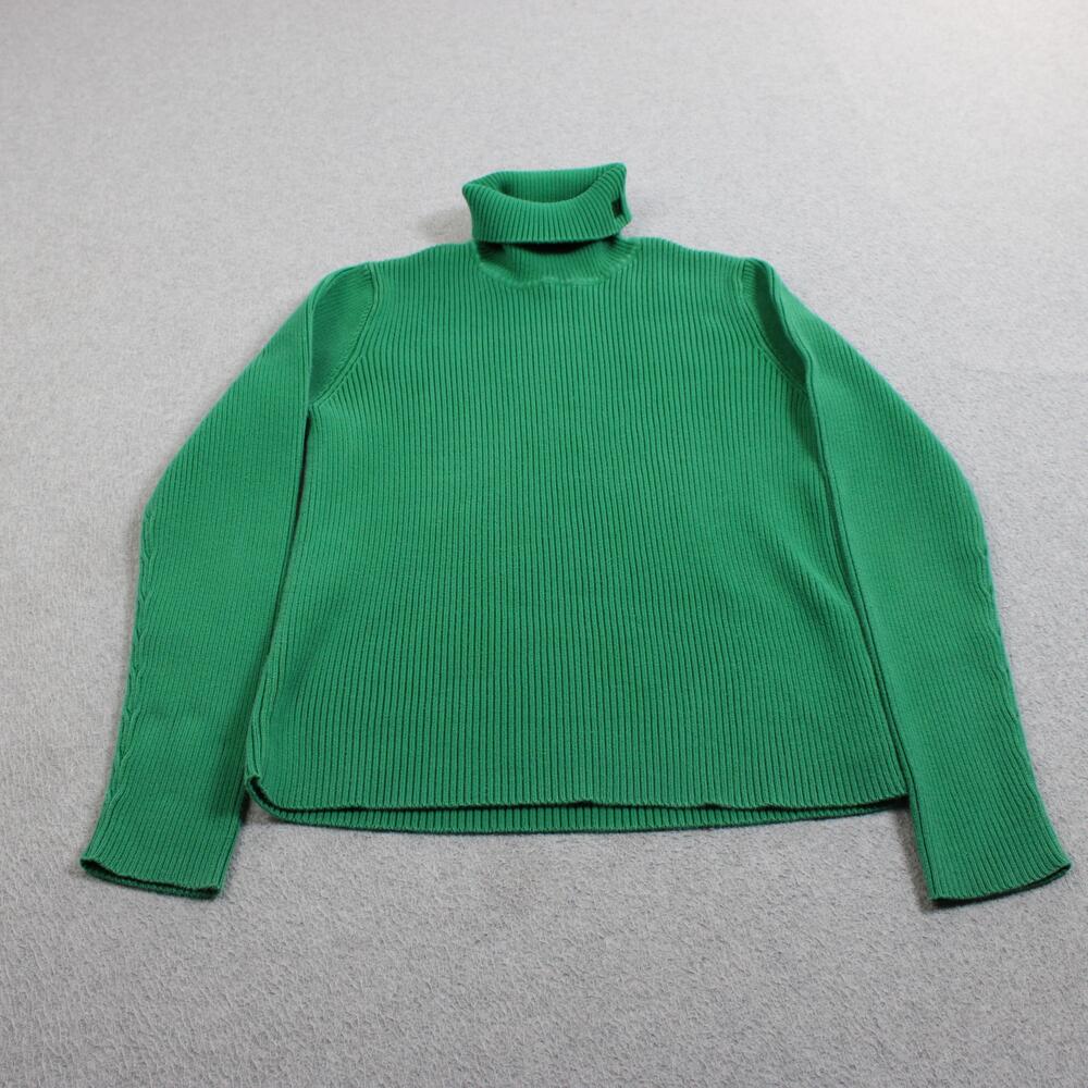 Lauren Ralph Sweater Women Medium Green Turtleneck Cotton Logo Japan Heritage